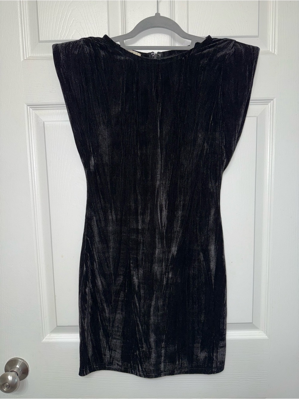 Black Velvet Mini Dress with Shoulderpads - Size small